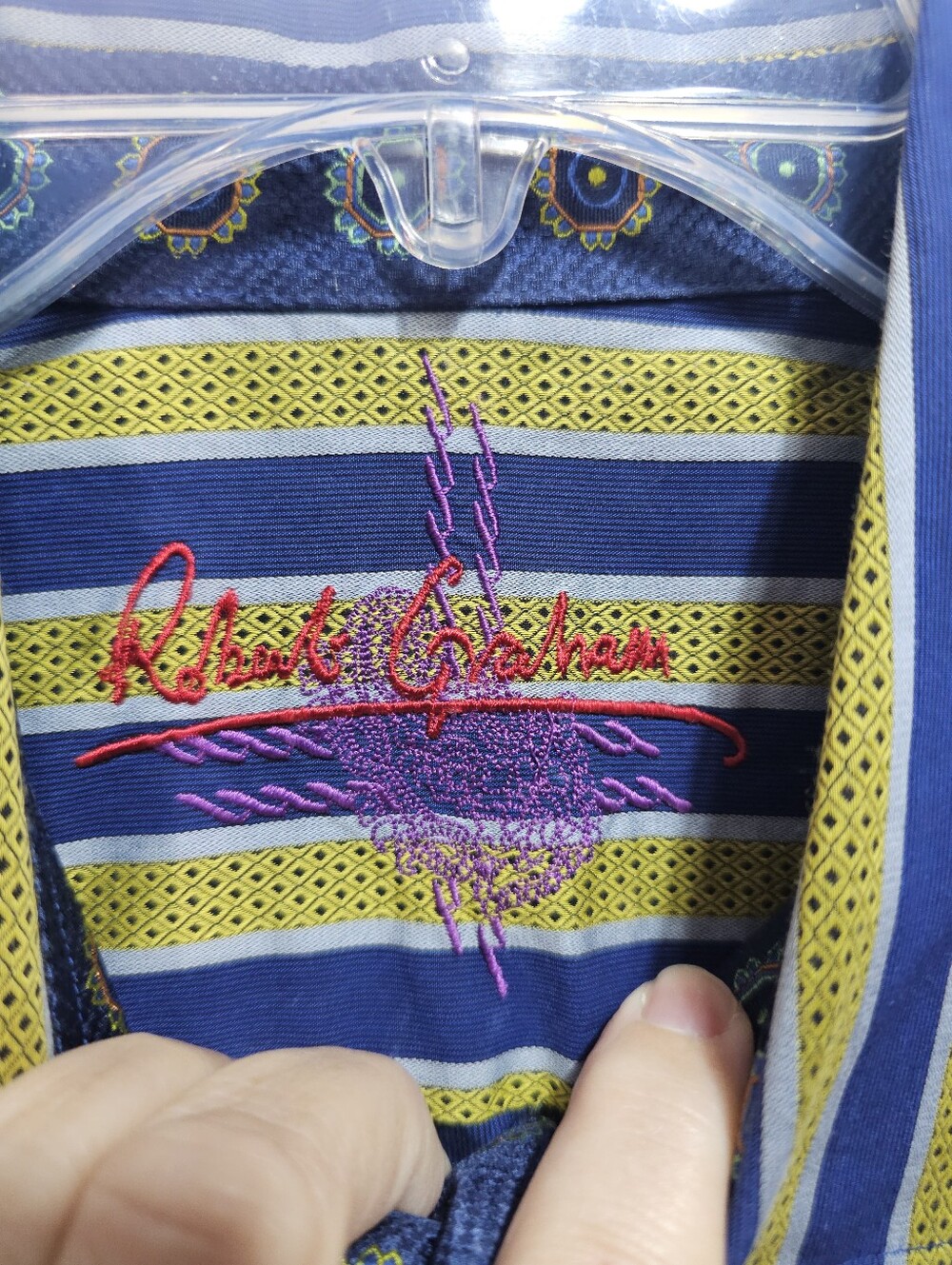 Robert Graham Men's Blue Chartreuse Striped Long-Sleeve Button-Up Shirt Size 2XL - Picture 5 of 12